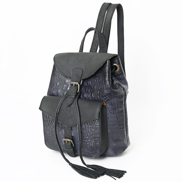 ADBG1179B American Darling Crocodile Embossed Leather Backpack -Western Flap Closure Bag