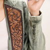 ADBZ023 Women's Denim Western Blazer with Hand-Tooled Harness Leather Trim