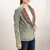 ADBZ023 Women's Denim Western Blazer with Hand-Tooled Harness Leather Trim