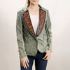 ADBZ023 Women's Denim Western Blazer with Hand-Tooled Harness Leather Trim