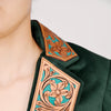 ADBZ024 Chic Fabric Blazer with Hand-Tooled Floral Leather Lapels & Collar