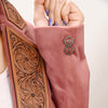 ADBZ025 Women's Pink Western Blazer with Hand-Tooled Harness Leather Trim