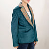 ADBZ027 Luxury Teal Fabric Western Blazer with Floral Harness Leather Trim