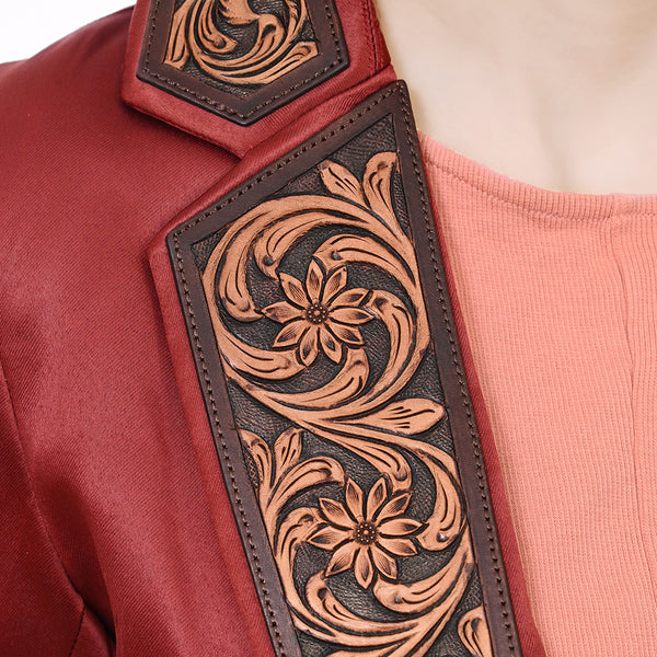 ADBZ028 Elegant Fabric Blazer Featuring Harness Leather Lapel Detailing