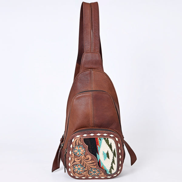 ADBG1182A American Darling Saddle Blanket & Hand Tooled Leather Sling Bag -Western Crossbody
