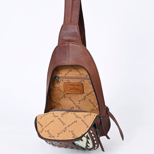ADBG1182A American Darling Saddle Blanket & Hand Tooled Leather Sling Bag -Western Crossbody