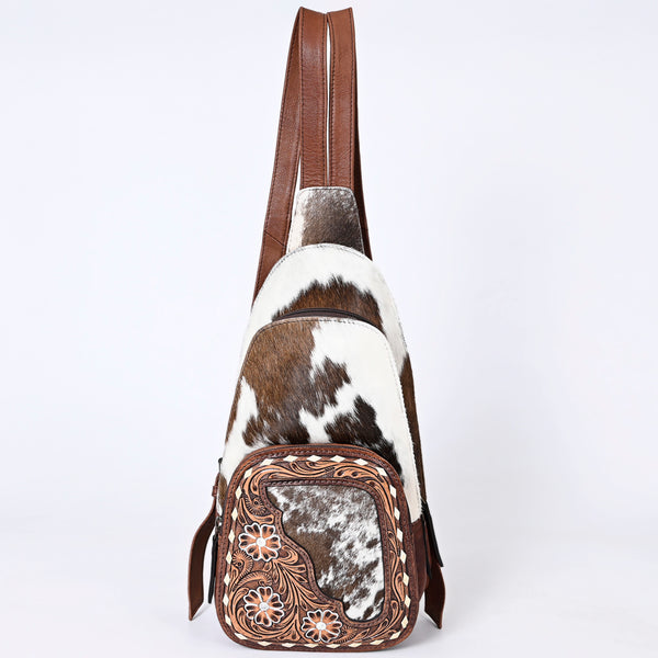 ADBG1182B American Darling Hair-On Cowhide Sling Bag -Tooled Leather Western Backpack