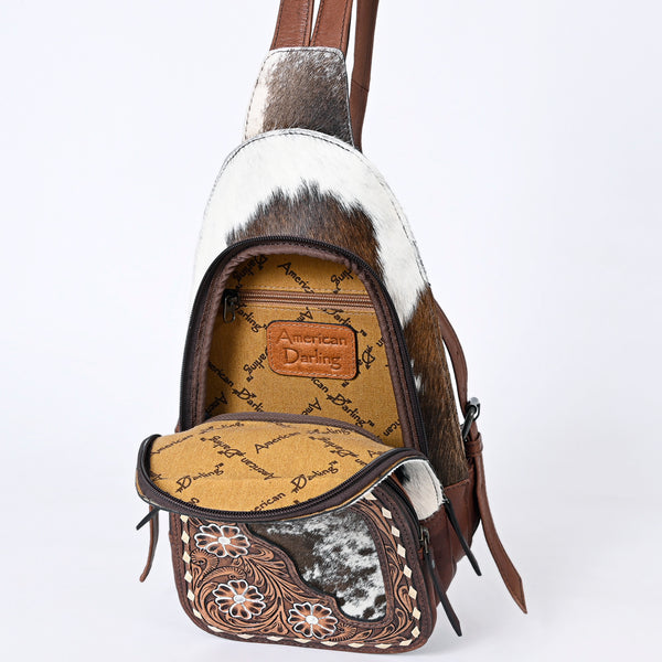 ADBG1182B American Darling Hair-On Cowhide Sling Bag -Tooled Leather Western Backpack
