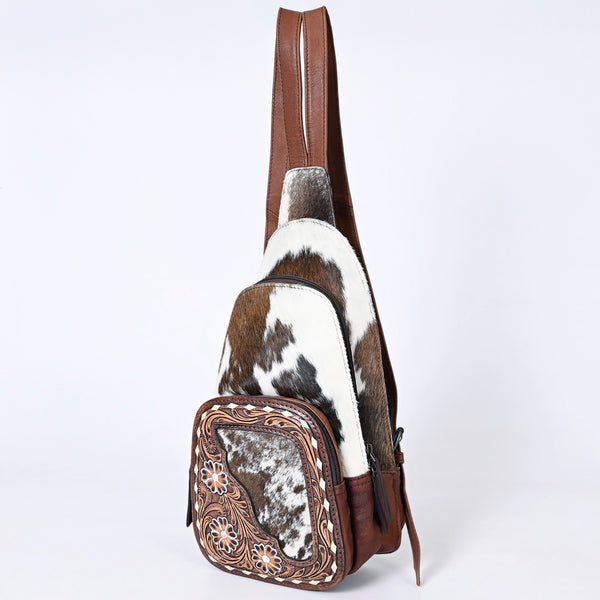 ADBG1182B American Darling Hair-On Cowhide Sling Bag -Tooled Leather Western Backpack