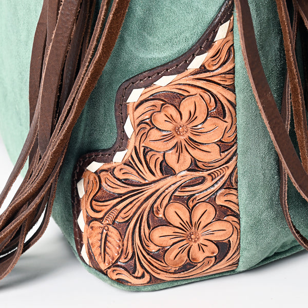ADBGA371 American Darling Hand Tooled Floral Carved Suede Genuine Leather Hobo Bag