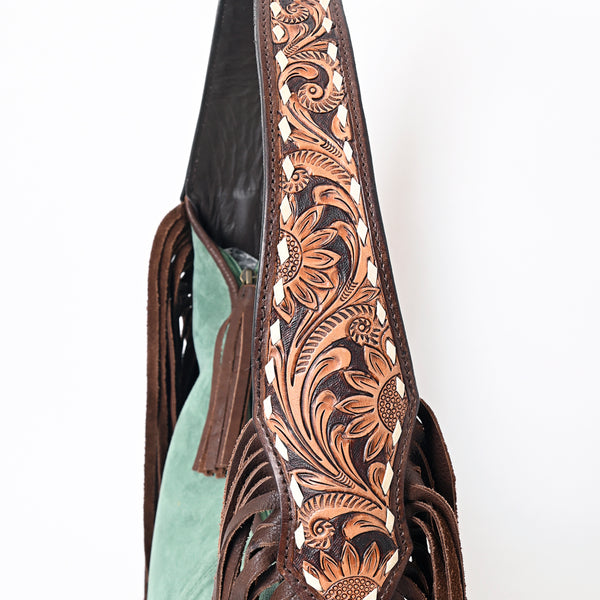 ADBGA371 American Darling Hand Tooled Floral Carved Suede Genuine Leather Hobo Bag