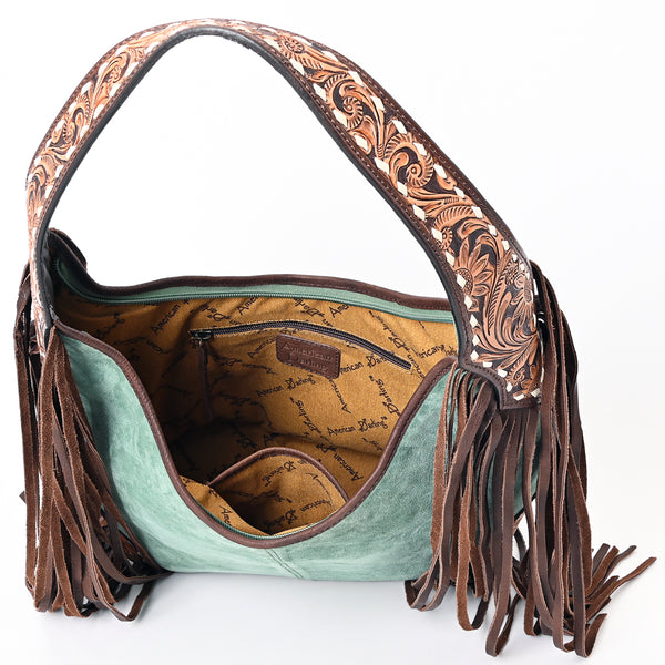 ADBGA371 American Darling Hand Tooled Floral Carved Suede Genuine Leather Hobo Bag