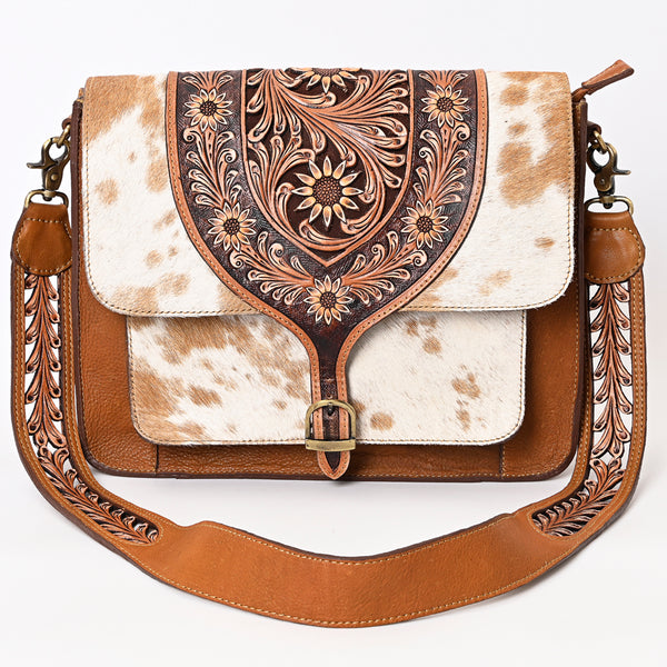 ADBGA375 American Darling Floral Tooled Leather Cowhide Western Messenger Bag