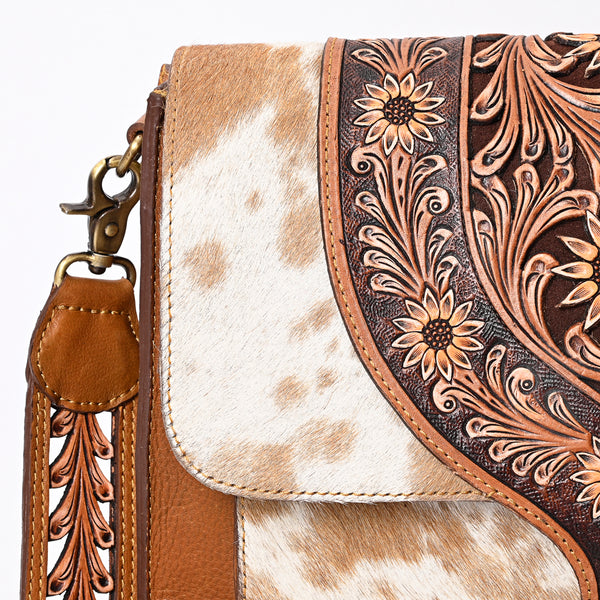 ADBGA375 American Darling Floral Tooled Leather Cowhide Western Messenger Bag
