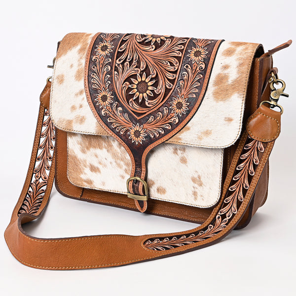 ADBGA375 American Darling Floral Tooled Leather Cowhide Western Messenger Bag
