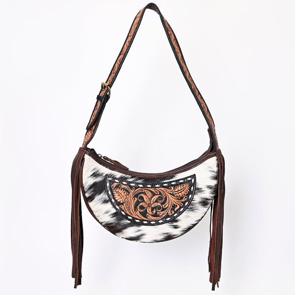 ADBGA376 American Darling Handcrafted Hair on Hide Fringe Hobo Western Tooled Leather Bag