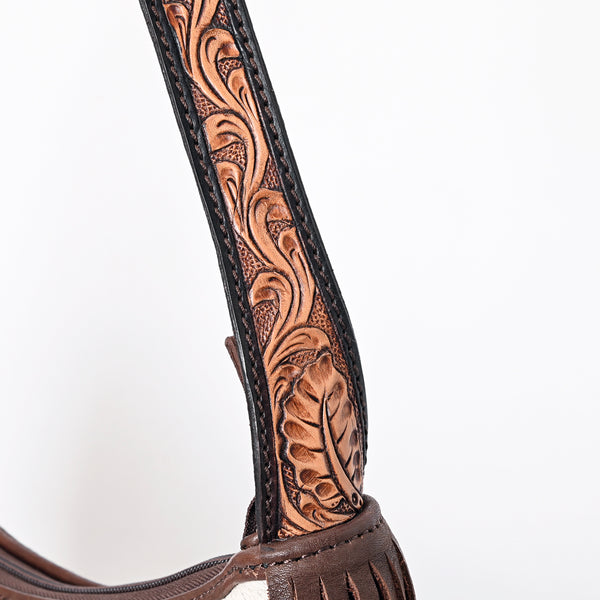 ADBGA376 American Darling Handcrafted Hair on Hide Fringe Hobo Western Tooled Leather Bag