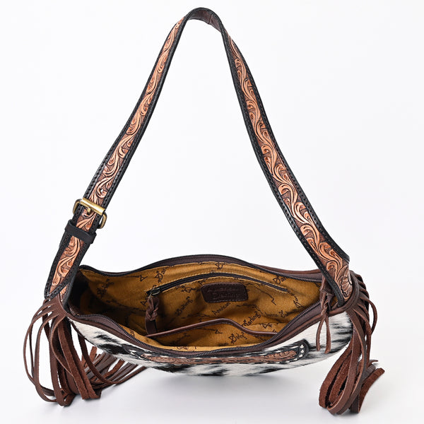 ADBGA376 American Darling Handcrafted Hair on Hide Fringe Hobo Western Tooled Leather Bag