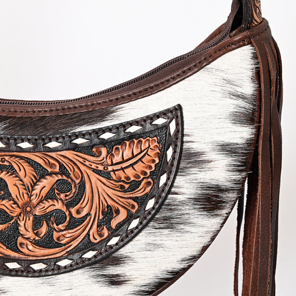 ADBGA376 American Darling Handcrafted Hair on Hide Fringe Hobo Western Tooled Leather Bag