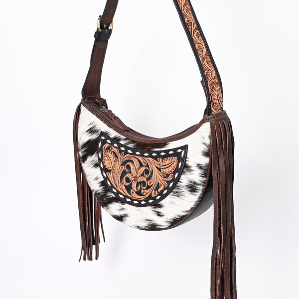 ADBGA376 American Darling Handcrafted Hair on Hide Fringe Hobo Western Tooled Leather Bag