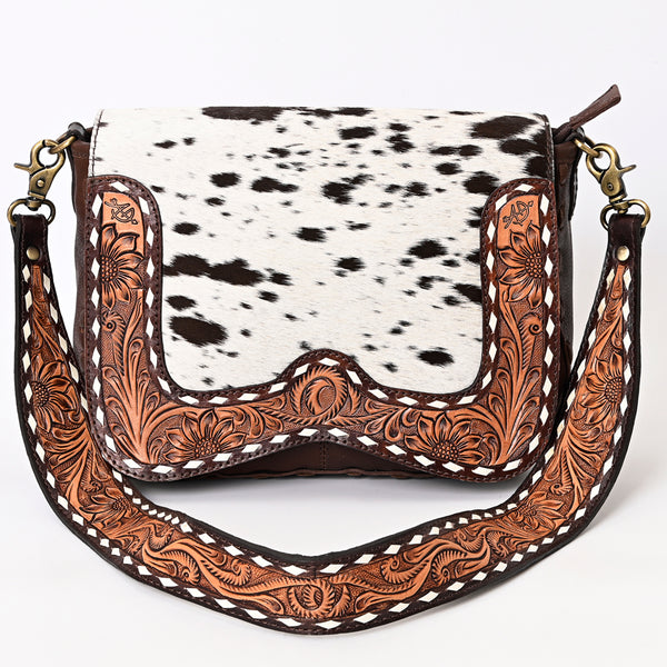 ADBGA377 Western Cowhide Tooled Leather Crossbody Sunflower Shoulder Bag