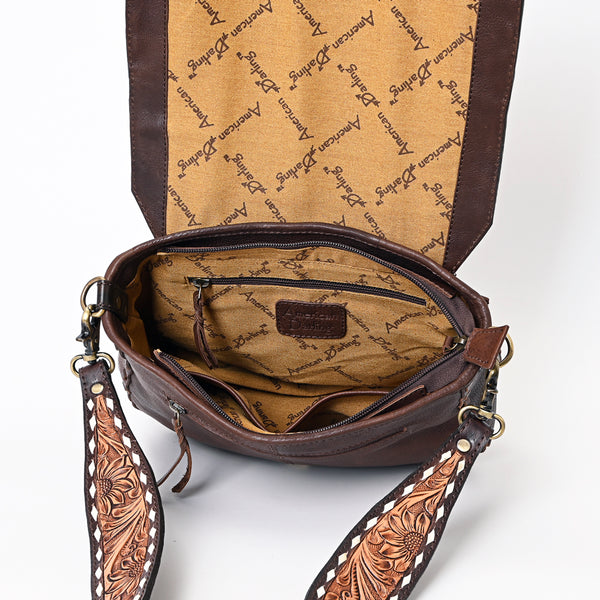ADBGA377 Western Cowhide Tooled Leather Crossbody Sunflower Shoulder Bag