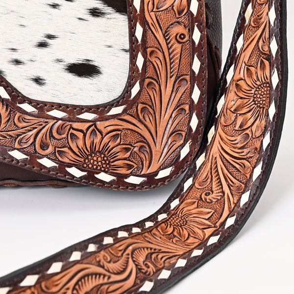 ADBGA377 Western Cowhide Tooled Leather Crossbody Sunflower Shoulder Bag