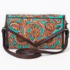 ADBGA378 American Darling Turquoise Hand-Tooled Leather Envelope Bag Genuine Western Style
