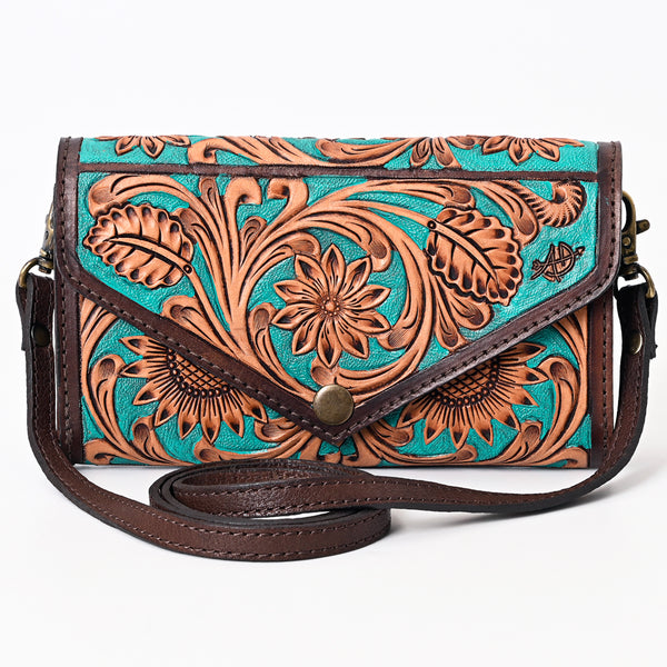 ADBGA378 American Darling Turquoise Hand-Tooled Leather Envelope Bag Genuine Western Style