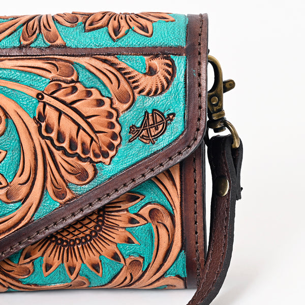 ADBGA378 American Darling Turquoise Hand-Tooled Leather Envelope Bag Genuine Western Style