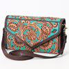 ADBGA378 American Darling Turquoise Hand-Tooled Leather Envelope Bag Genuine Western Style