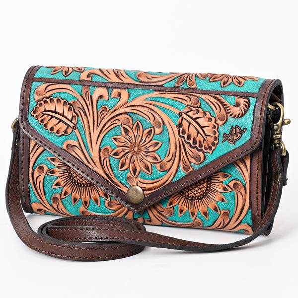 ADBGA378 American Darling Turquoise Hand-Tooled Leather Envelope Bag Genuine Western Style