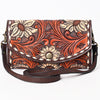 ADBGA379 Western Sunflower Tooled Leather Organiser Bag Handcrafted Floral Crossbody Wallet