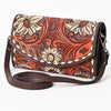 ADBGA379 Western Sunflower Tooled Leather Organiser Bag Handcrafted Floral Crossbody Wallet