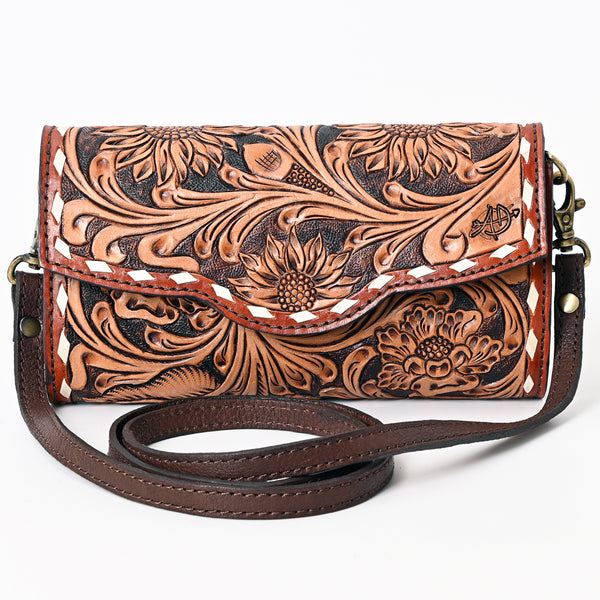 ADBGA381 American Darling Handcrafted Sunflower Tooled Leather Barrel Crossbody