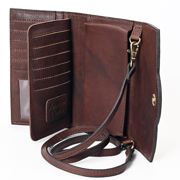 ADBGA381 American Darling Handcrafted Sunflower Tooled Leather Barrel Crossbody