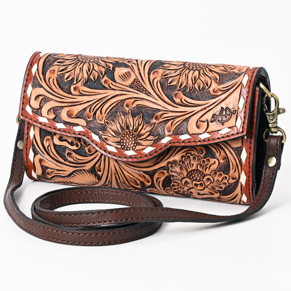 ADBGA381 American Darling Handcrafted Sunflower Tooled Leather Barrel Crossbody