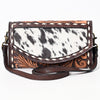ADBGA384 American Darling Hair-On Cowhide Buck Stitched Small Cross body Bag Hand Tooled Genuine Leather