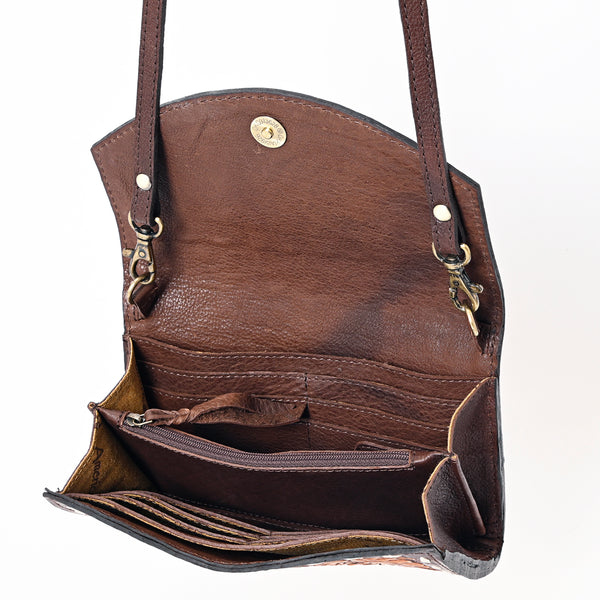 ADBGA384 American Darling Hair-On Cowhide Buck Stitched Small Cross body Bag Hand Tooled Genuine Leather