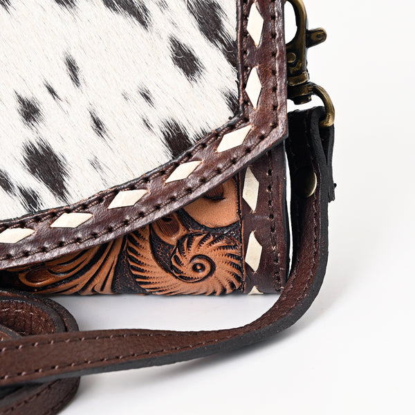 ADBGA384 American Darling Hair-On Cowhide Buck Stitched Small Cross body Bag Hand Tooled Genuine Leather