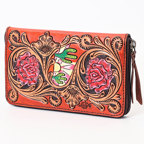 ADBGA386 American Darling Hand Tooled Floral Carved Genuine Leather Organizer Bag