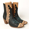 ADFT164 Women's Black & Tan Tooled Leather Western Ankle Boots - American Darling Cowgirl Booties
