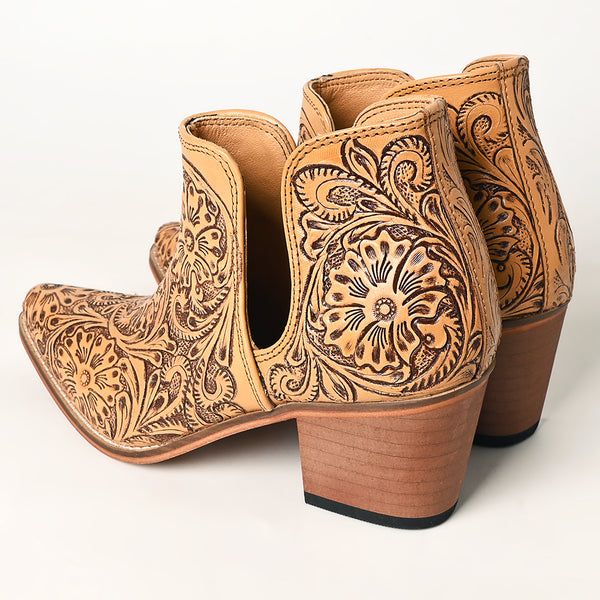 LC-ADFT165 Women's Tan Tooled Leather Western Ankle Boots - American Darling Cowgirl Booties