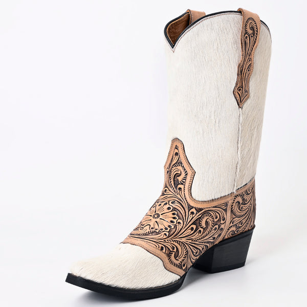 LC-ADFT166B Hand Tooled Hair On Genuine Western Leather Long Boot