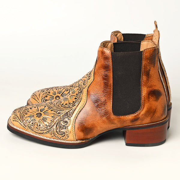 LC-ADFT169-10 Hand Tooled Genuine Western Leather Riding Ankle Boot