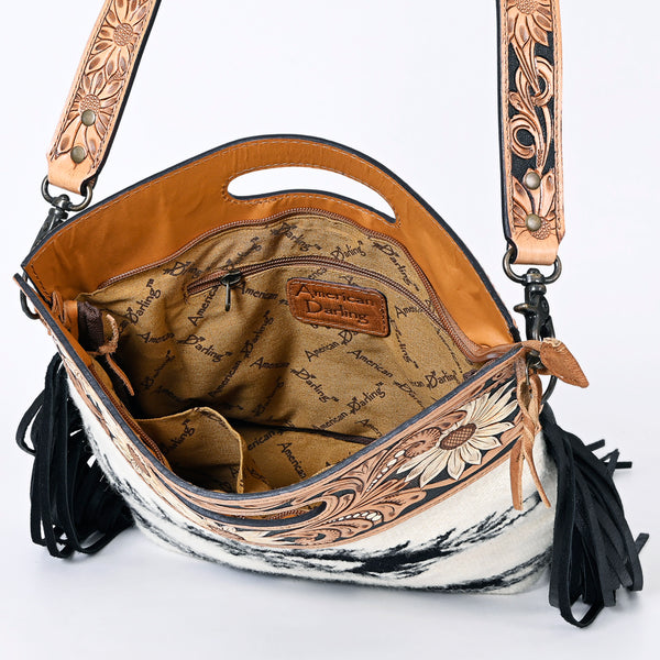 ADBGS146 Aztec Wool & Tooled Leather Shoulder Bag - Western Fringe Crossbody