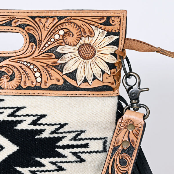 ADBGS146 Aztec Wool & Tooled Leather Shoulder Bag - Western Fringe Crossbody