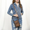 ADBGZ750 Hand Tooled Leather Phone Cellphone Holder - Western Floral Sling Bag
