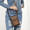 ADBGZ750 Hand Tooled Leather Phone Cellphone Holder - Western Floral Sling Bag