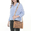 ADBGZ752 Natural Hand Tooled Leather Crossbody Bag - Western Floral Whipstitch Purse
